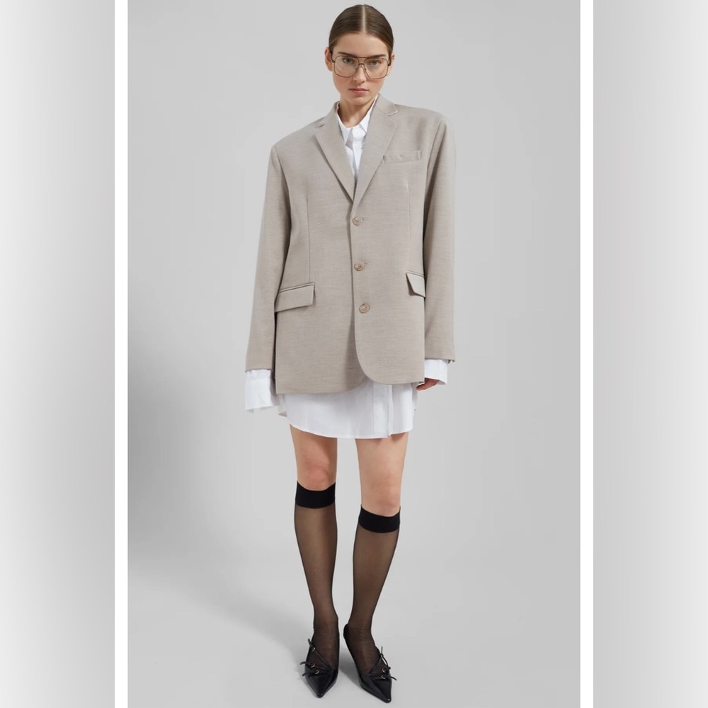 NWT The Frankie Shop Gelso Oversized Blazer Taupe Melange XS sand color new - Picture 2 of 15